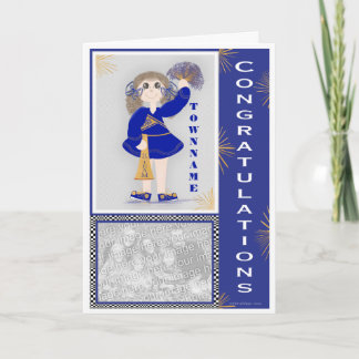 Gold and Blue Cheerleader Congratulations Card