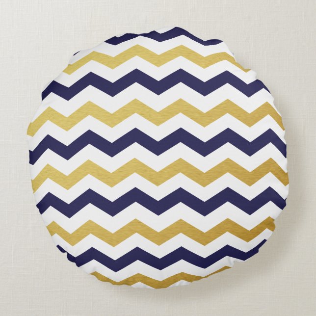 Gold and Blue Chevron Pattern Round Pillows (Back)
