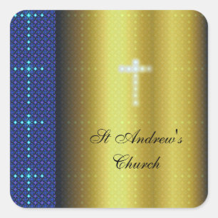 Gold and Blue Christian Crosses Square Sticker