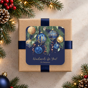 Gold and Blue Christmas Ornaments Handmade for You Square Sticker