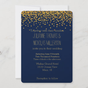 Gold and Blue Confetti Dots Wedding Invitation