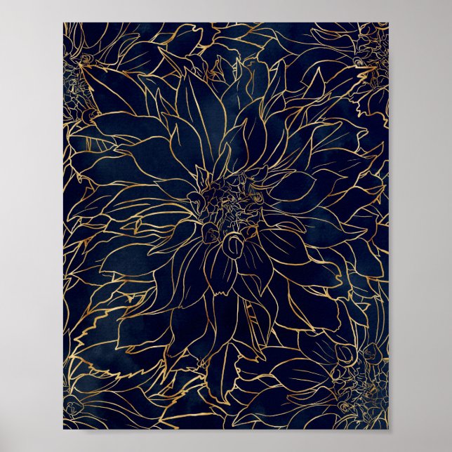 Gold and Blue Dahlia Flower Poster (Front)