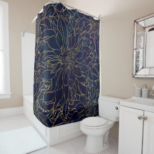 Gold and Blue Dahlia Flower Shower Curtain