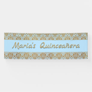 Gold and Blue Damask Celebration Banner