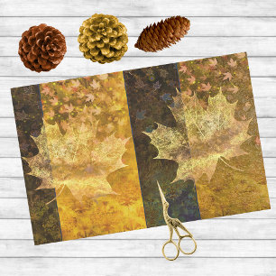 Gold and Blue Dreamy Autumn Leaves Collage Tissue Paper
