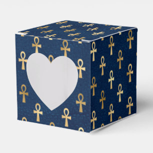 Gold and Blue Egyptian Ankh Pattern Favour Box