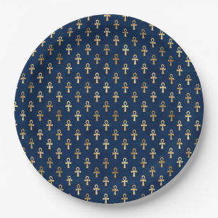 Gold and Blue Egyptian Ankh Pattern  Paper Plate