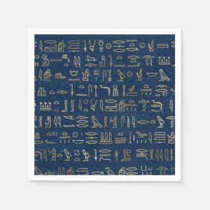Gold and Blue Egyptian Hieroglyphs Pattern  Napkin