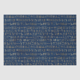 Gold and Blue Egyptian Hieroglyphs Pattern  Tissue Paper