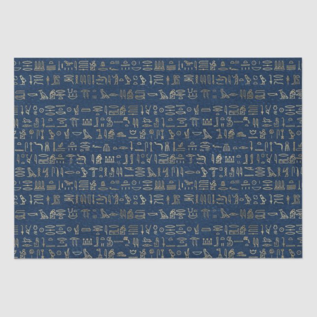 Gold and Blue Egyptian Hieroglyphs Pattern  Tissue Paper (Front)