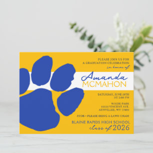 Gold and Blue Elegant Pawprint (Photo Back) Invitation