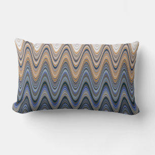 Gold and Blue Elegant Wavy Pattern Lumbar Cushion