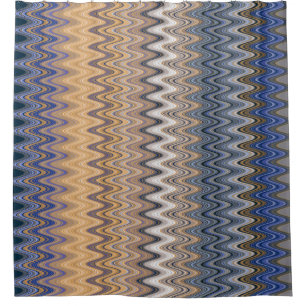 Gold and Blue Elegant Wavy Pattern Shower Curtain
