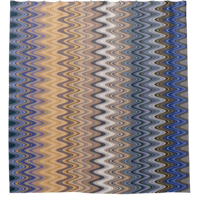 Gold and Blue Elegant Wavy Pattern   Shower Curtain (Front)