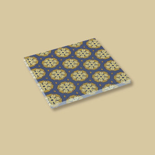 Gold and Blue Floral and Teardrop Pattern Glass Coaster