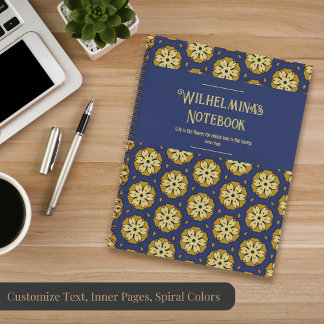Gold and Blue Floral and Teardrop Pattern Notebook