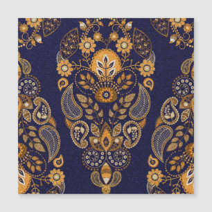 Gold and blue, floral seamless pattern.