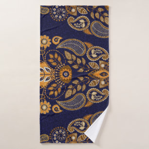 Gold and blue, floral seamless pattern. bath towel