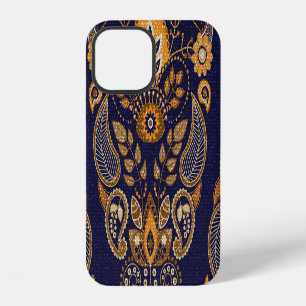 Gold and blue, floral seamless pattern. iPhone 12 case