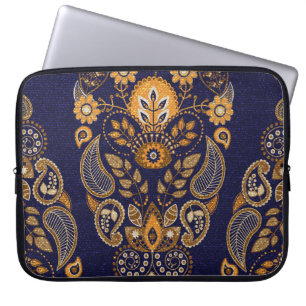 Gold and blue, floral seamless pattern. laptop sleeve