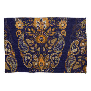 Gold and blue, floral seamless pattern. pillowcase