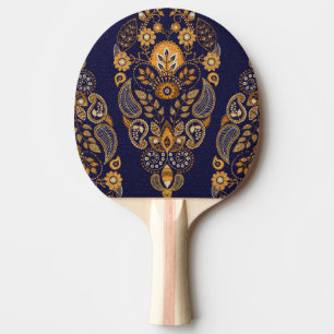 Gold and blue, floral seamless pattern. ping pong paddle