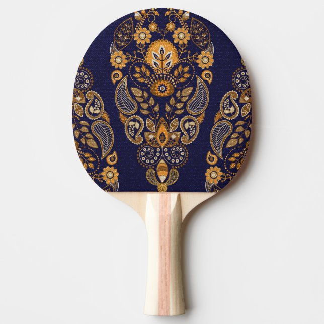 Gold and blue, floral seamless pattern. ping pong paddle (Front)