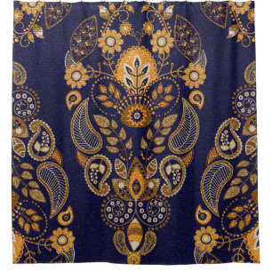 Gold and blue, floral seamless pattern. shower curtain
