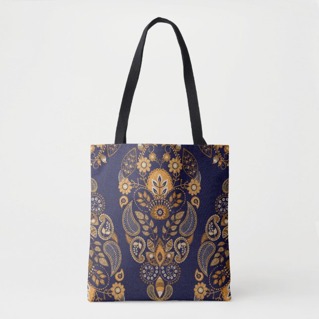 Gold and blue, floral seamless pattern. tote bag (Front)