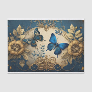 Gold and Blue gilded butterfly Decoupage Tissue Paper