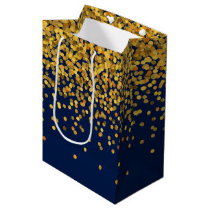 Gold and Blue Glam Confetti Dots Medium Gift Bag