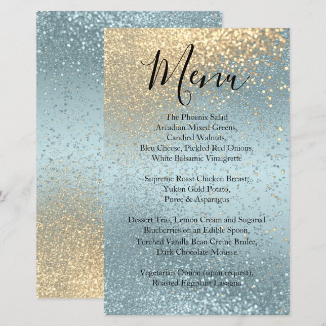 Gold and Blue Glitter - Menu (Front/Back)