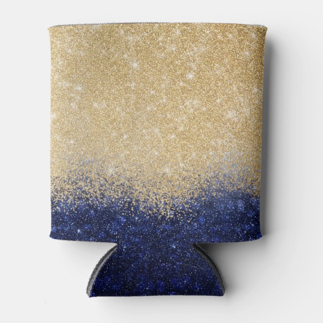 Gold and Blue Glitter Ombre Luxury Design Can Cooler (Front)