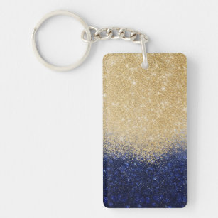 Gold and Blue Glitter Ombre Luxury Design Key Ring