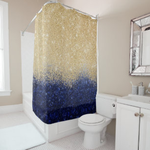 Gold and Blue Glitter Ombre Luxury Design Shower Curtain