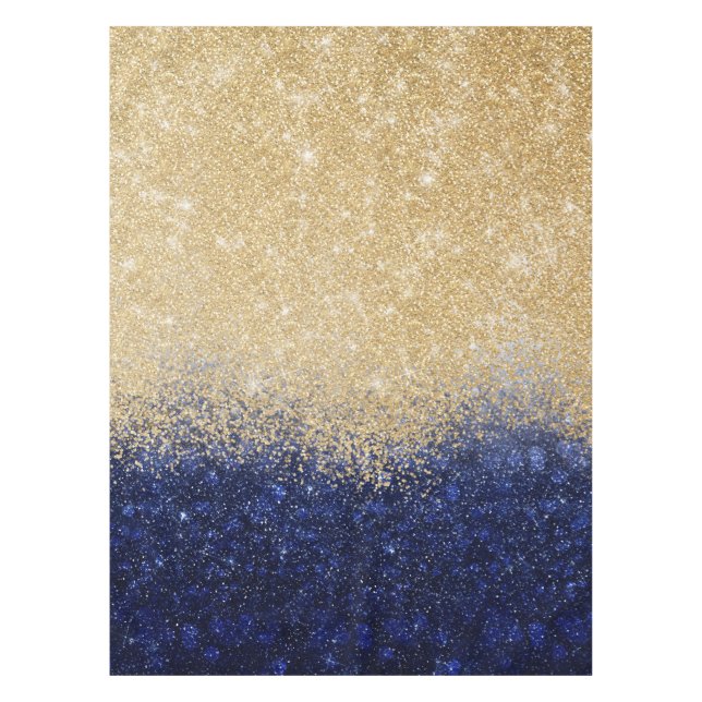 Gold and Blue Glitter Ombre Luxury Design Tablecloth (Front)