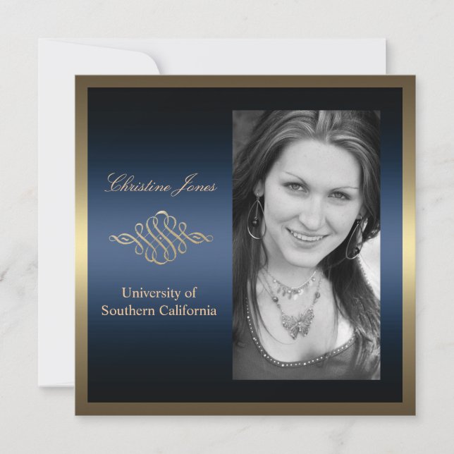 Gold and Blue Graduation Invitation (Front)