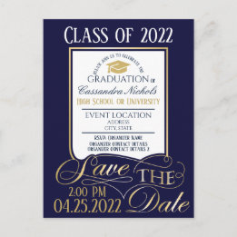 Gold and Blue Graduation Invitation Postcard