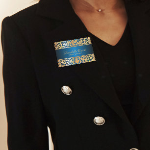 Gold And Blue Jewelled Ornate Vintage Event Planne Name Tag