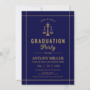 Gold and blue law school graduation Class Of 2025  Invitation