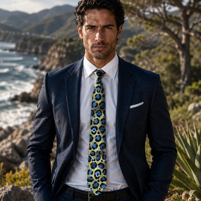 Gold and Blue Leopard Print Tie (Creator Uploaded)