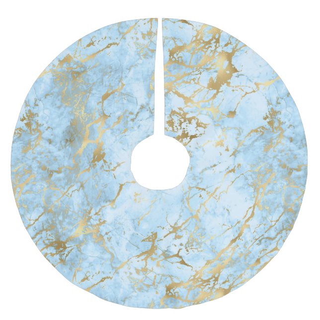 Gold and Blue Marble Brushed Polyester Tree Skirt (Front)