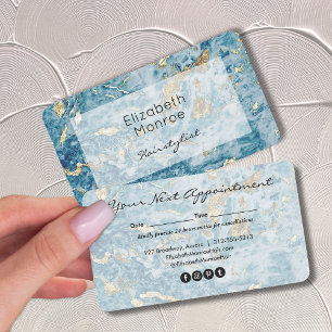 Gold and Blue Marble Hair Stylist Salon Makeup Appointment Card