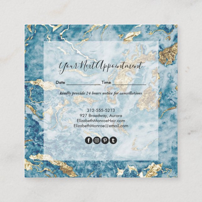 Gold and Blue Marble Salon Appointment Card (Back)