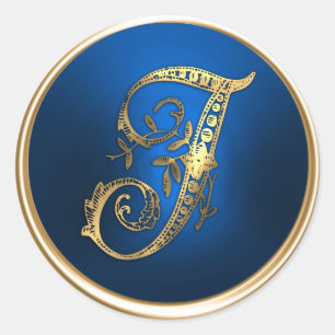 Gold and Blue Monogram I Envelope Seal
