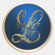 Gold and Blue Monogram L Envelope Seal