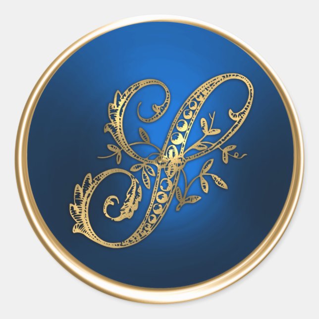 Gold and Blue Monogram S Envelope Seal (Front)