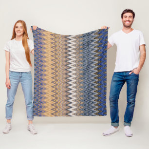 Gold and Blue Multi Colour Wavy Pattern Fleece Blanket