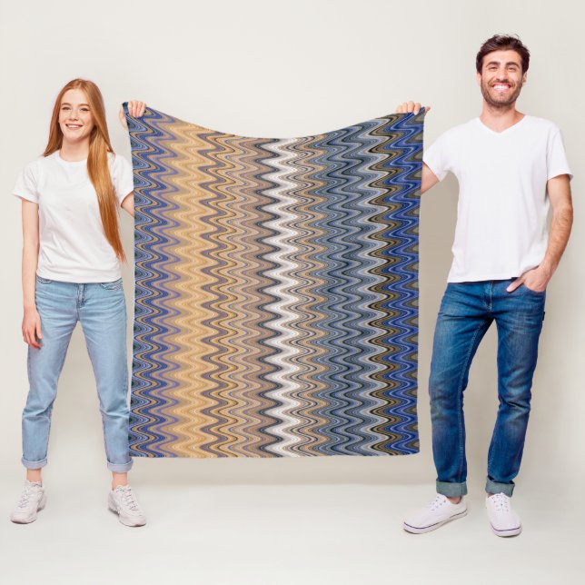 Gold and Blue Multi Colour Wavy Pattern Fleece Blanket (In Situ)
