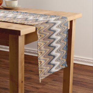 Gold and Blue Multi Colour Wavy Pattern Long Table Runner